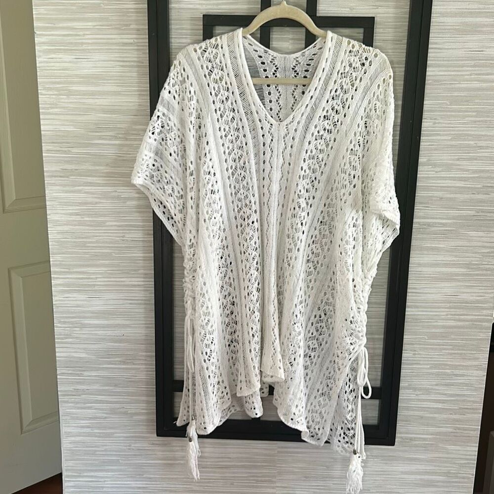 White croxhet swimwear cover-up bathing suit cover-up one side plus size with ta